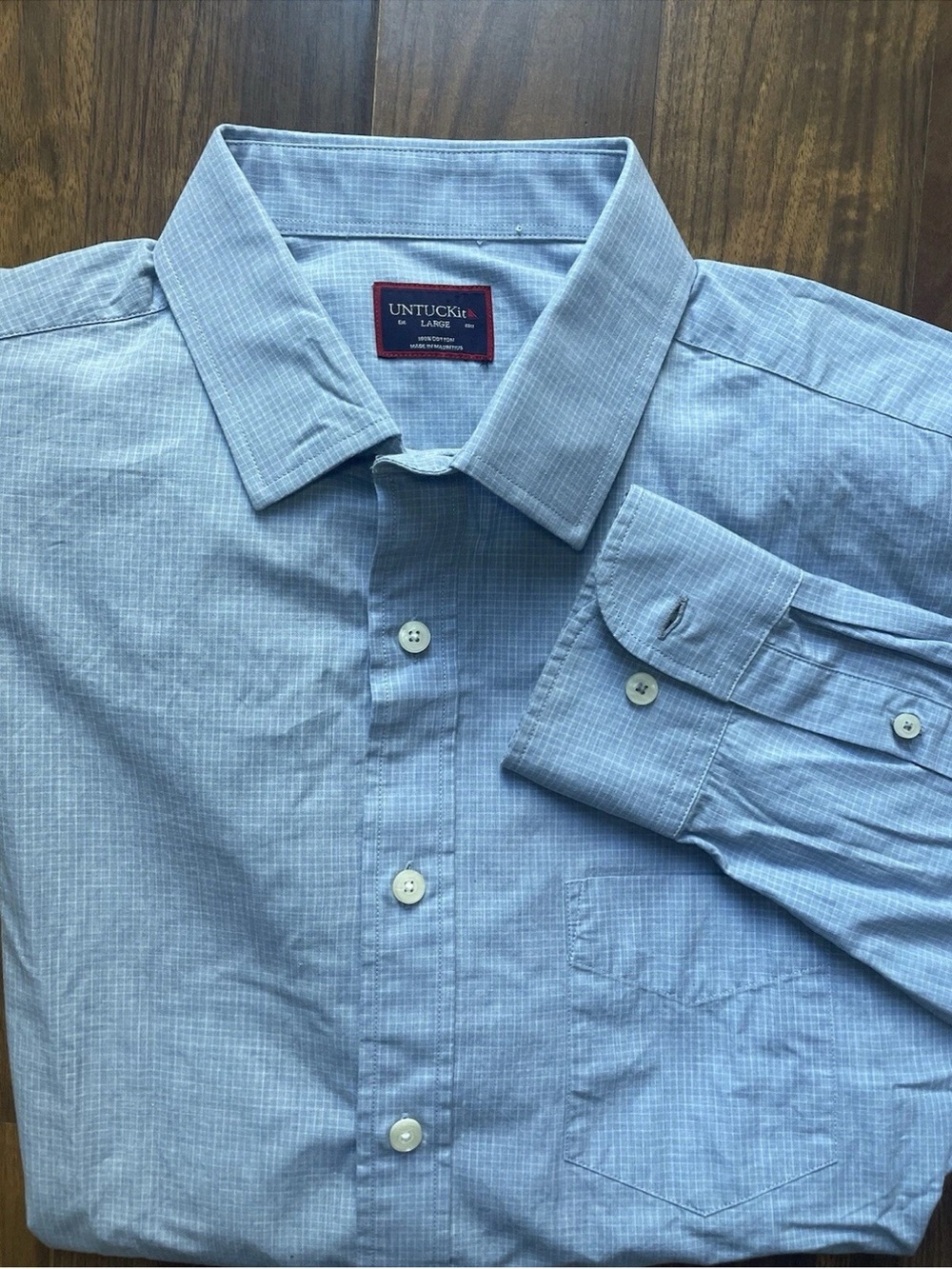 Untuckit Shirt Mens Large Blue Button Up Long Sleeve Plaid Venturo